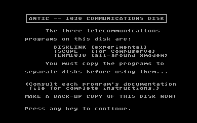 1030/835 Telecommunications atari screenshot