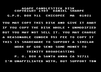 Agape Candlestick Disk atari screenshot