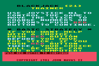 Blackjack (21) Trainer 2.0 atari screenshot