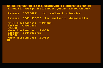 Checkbook Balance atari screenshot