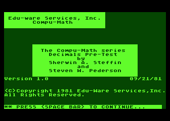 Compu-Math Decimals atari screenshot