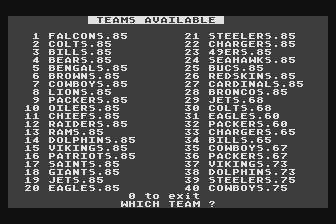 Computer Quarterback - 1985 NFL Teams Data Disk atari screenshot