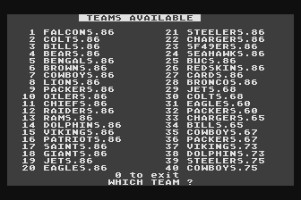 Computer Quarterback - 1986 NFL Teams Data Disk