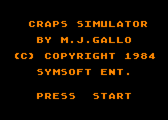 Craps Simulator atari screenshot