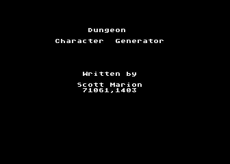 Dungeon Character Generator atari screenshot