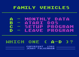Family Vehicle Expense atari screenshot