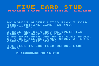 Five Card Stud atari screenshot