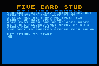Five Card Stud atari screenshot