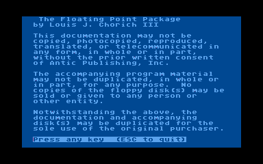 Floating Point Package atari screenshot