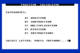 Fraction Calculator atari screenshot