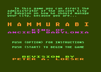 Hammurabi atari screenshot