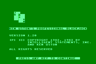 Ken Uston's Professional Blackjack atari screenshot