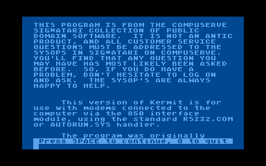 Kermit Terminal Emulator (PD) atari screenshot