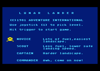 Lunar Lander atari screenshot