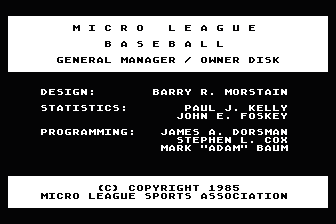 Micro League Baseball - General Manager / Owner's Disk atari screenshot