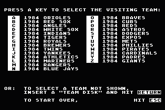 Micro League Baseball - Player Stats / Team Disk - 1984 Teams atari screenshot