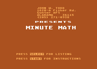 Minute Math atari screenshot