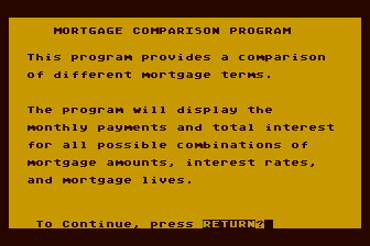 Mortgage and Loan Analysis atari screenshot