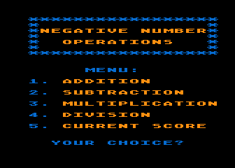 Negative Number Operations atari screenshot