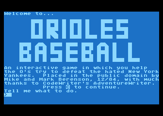 Orioles Baseball atari screenshot