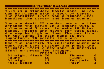 Poker Solitaire atari screenshot