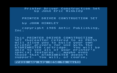 Printer Driver Construction Set atari screenshot
