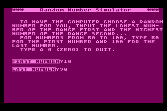 Random Number Simulator atari screenshot