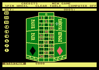 Roulette Simulator atari screenshot