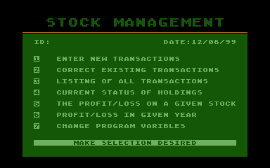 Stock Management atari screenshot