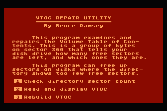 VTOC Repair Utility atari screenshot