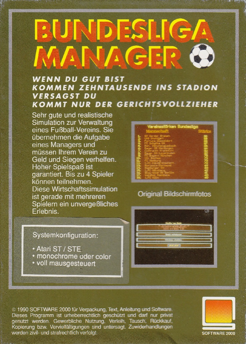 Atari ST Bundesliga Manager : scans, dump, download, screenshots, ads ...