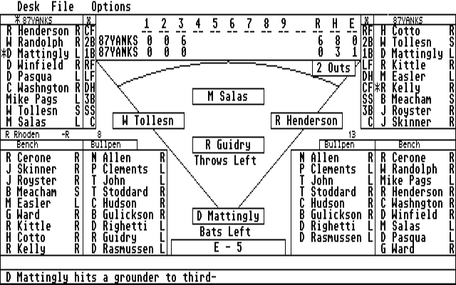 American Pastime Baseball Simulator atari screenshot