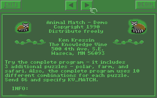 Animal Match atari screenshot