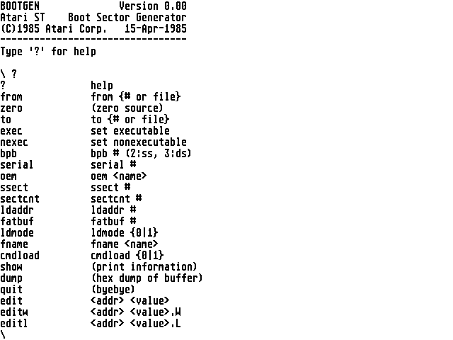Bootgen - Atari ST Bootsector Generator atari screenshot