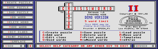 Crossword Creator II (The) atari screenshot