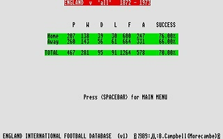 England International Football Database atari screenshot