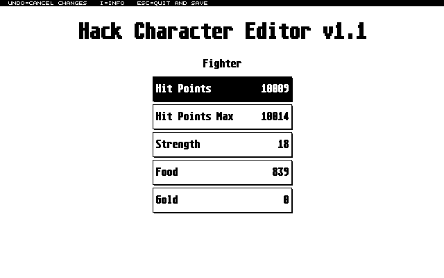 Hack Character Editor atari screenshot