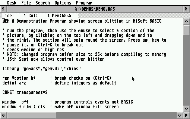 Hisoft BASIC atari screenshot