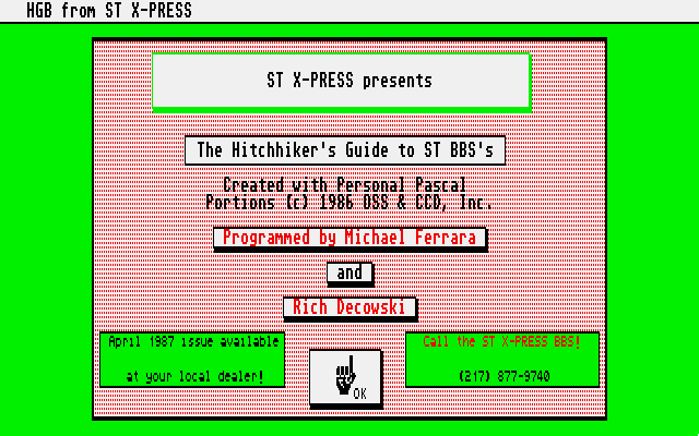 Hitchhikers Guide to ST BBS's atari screenshot