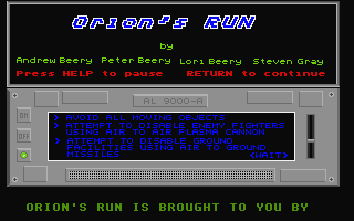 Orion's Run atari screenshot