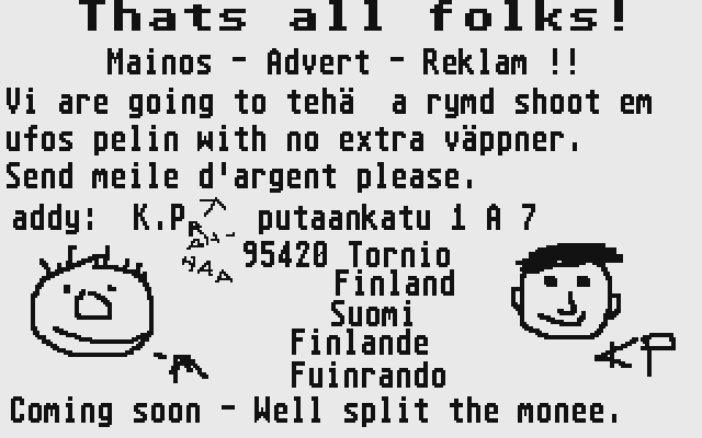 Tappaja Tähtien Takaa atari screenshot