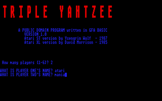 Triple Yahtzee atari screenshot