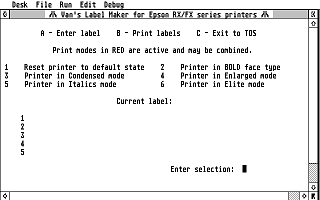 Van's Labelmaker for Epson RX/FX Series Printer atari screenshot