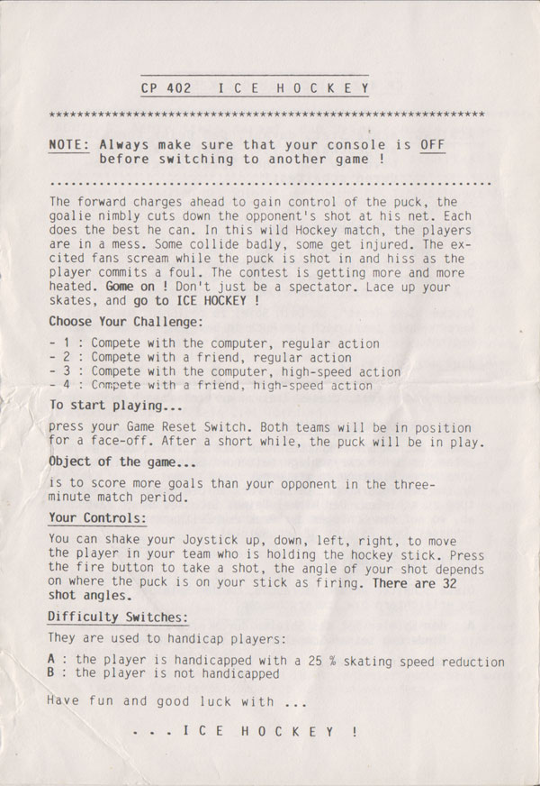 Instructions page 1