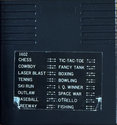 16 in 1 - Chess / Cowboy / Laser Blast / Tennis / Ski Run / Outlaw / Baseball / Freeway / Tic-Tac-Toe / Fancy Tank / Boxing / Bowling / I.Q. Winner / Football / Othello / Fishing Atari cartridge scan