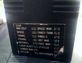 16 in 1 - Mini Golf / Bridge / Tennis / Fishing / Baseball / Laser Blast / Cannon Gun / Outlaw / Space War / Fancy Tank / Pingo II / Ant War / Free Way / Othello / - / Paratroops Atari cartridge scan