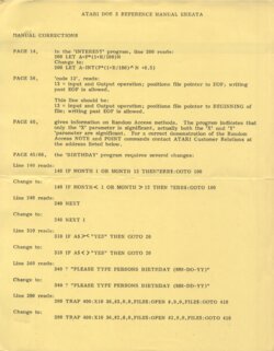 Atari DOS 3 System Reference Manual Errata - large version