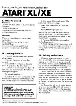 Interactive Fiction Reference Card