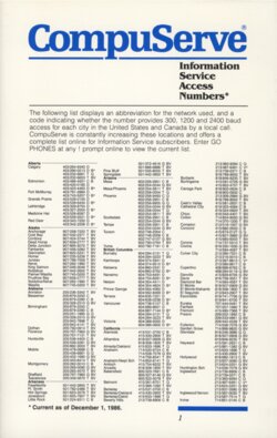 (CompuServe Information Service Access Numbers)