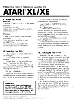 interactive fiction reference card for xl/xe